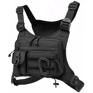 Men's Nylon EDC Chest Bag - Travel-Ready Functional Sports Vest Pack with Multiple Pockets, Adjustable Shoulder Straps, Reflective Strips, Zip Closures, Lightweight Chest Rig Pouch for Running, Hiking