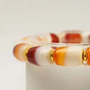 Red and White Wrapped Agate Drum Bead Bracelet for Consecration Spirituality Happiness Wishes Protection