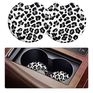Car Coasters for Drinks Absorbent, 2 Pack Cute Car Coasters for Women, Car Cup Holder Coasters for Your Car with Fingertip Grip, Auto Accessories for Women & Lady (White Leopard)