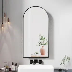 Black Arched Medicine Cabinet with Mirror 16x31 Inch Surface Mount Modern Design for Bathroom Storage & Decor Christmas 2024 Ornament Organizer