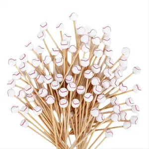100Pieces Baseball Decorative Bamboo Cocktail Picks Decorative Fruit Toothpicks for Appetizers Bar Drinks Fruit Baseball