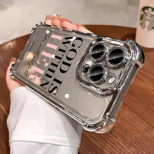 High level of appearance simplicity Pink Words Psalm Christian Quote Aesthetic Four-corner Thickened Mobile Phone Case Cover for iPhone  17 Air 16 15 14 13 12 11 Pro Max Plus 16e border Electroplating with counter-fall Safety Cushion