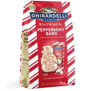 GHIRARDELLI Peppermint Bark Snowmen – Limited Edition Holiday Chocolate Candy Featuring Layers of Rich Chocolate Layers with Festive Peppermint Flavor, 5.7 oz Bag