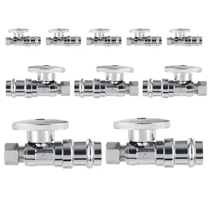 10 Pcs 1/2" Press x 3/8" OD Compr. Straight Stop Valve, 1/4 Turn (Lead Free)