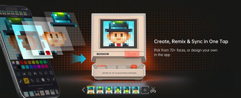 Divoom MiniToo Retro Pixel Bluetooth Speaker &ndash; 90s-Inspired PC Design,App Control, Alarm, White Noise, Retro Desk Portable Speaker for Music,Gaming Room Decor