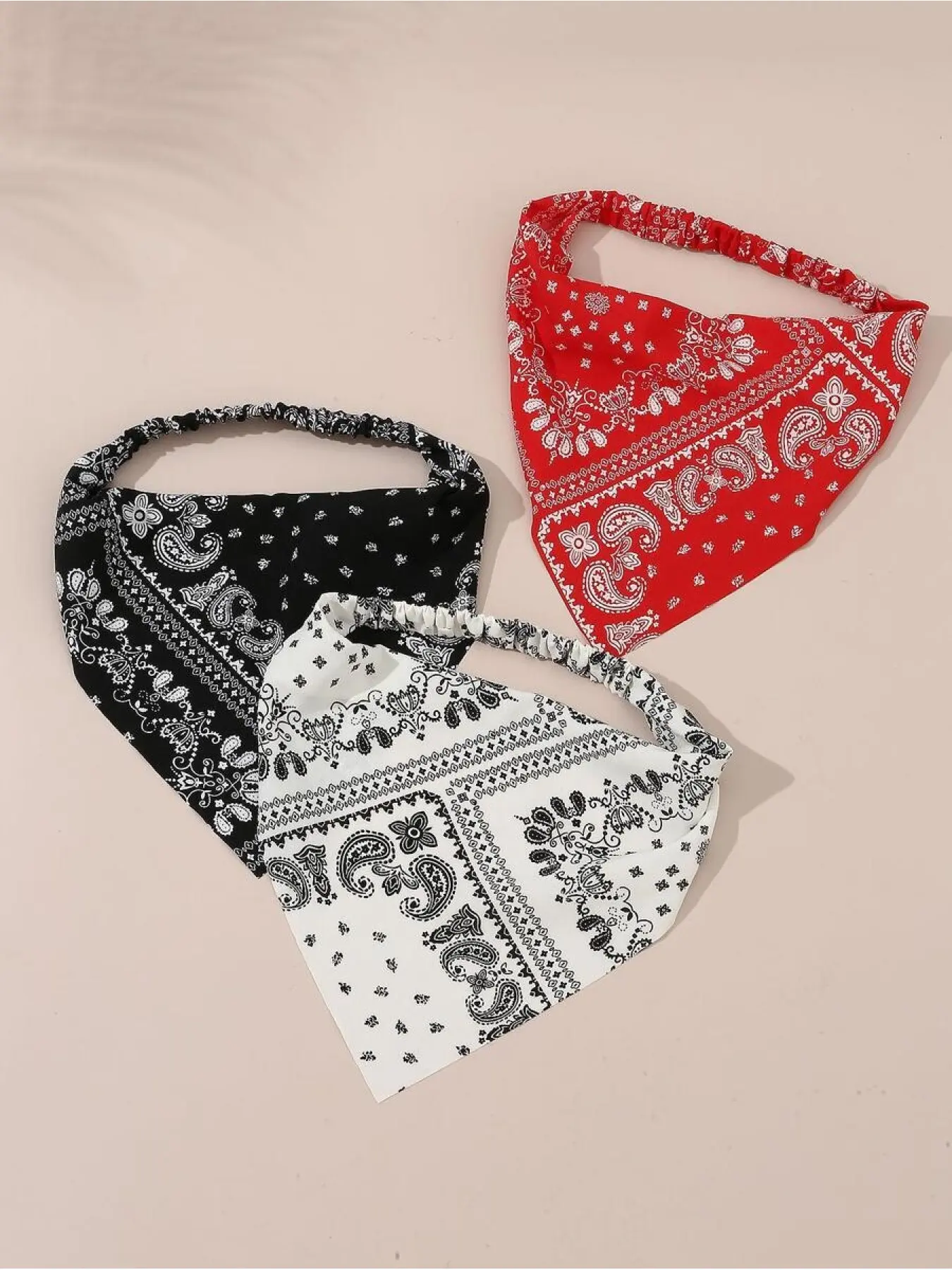 3pcs Women's Fashion Paisley Print Elastic Headbands, Red/White/Black, Suitable For Daily, Festival, Party Matching Women Hair Accessories Elegant Hair Band Beach Accessories Women Bandana Summer Outfits