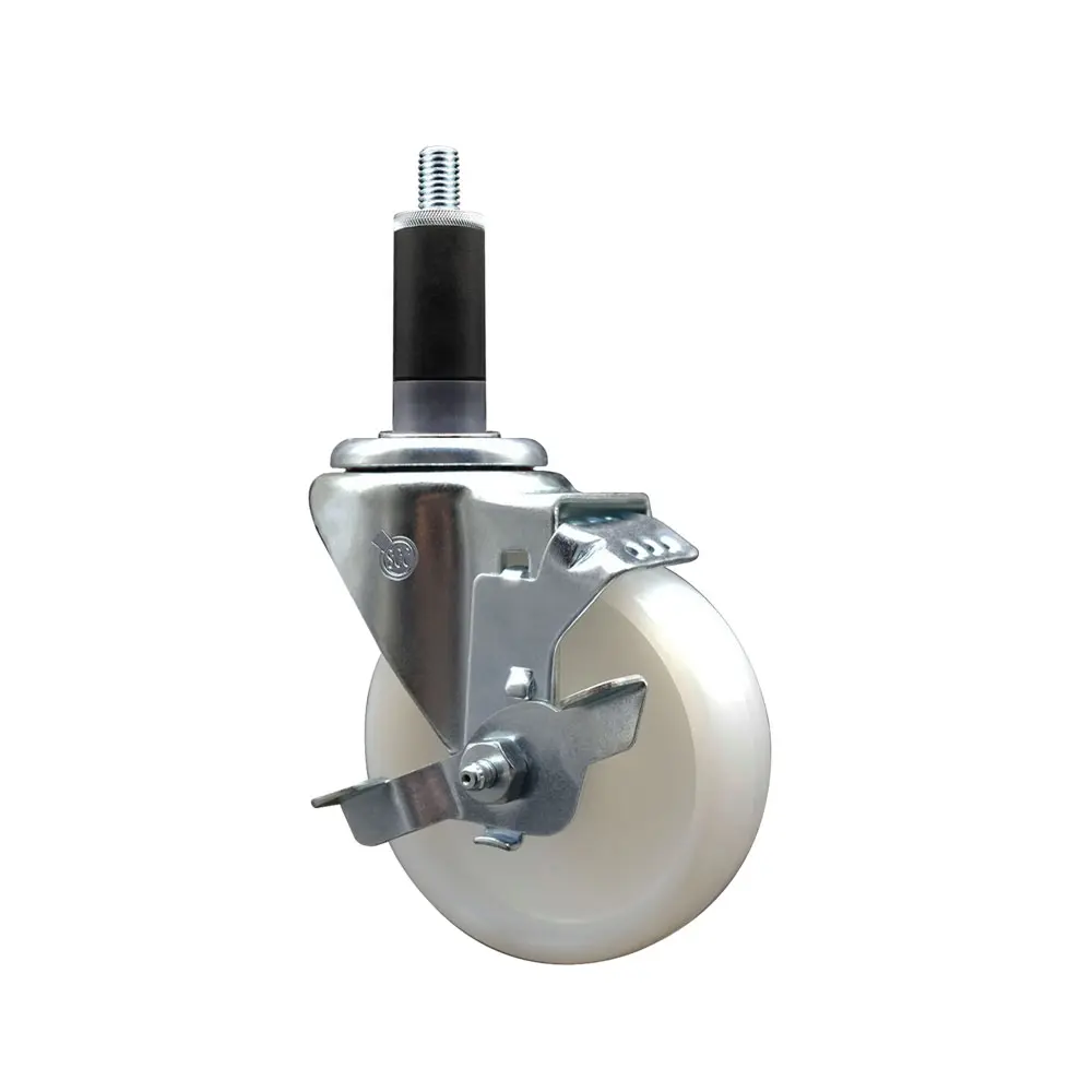 Service Caster SCC-EX20S414-NYS-TLB-118 Nylon Expanding Stem Swivel Caster with 4 in. White Wheel & 1.13 in. Stem & Top Locking Brake