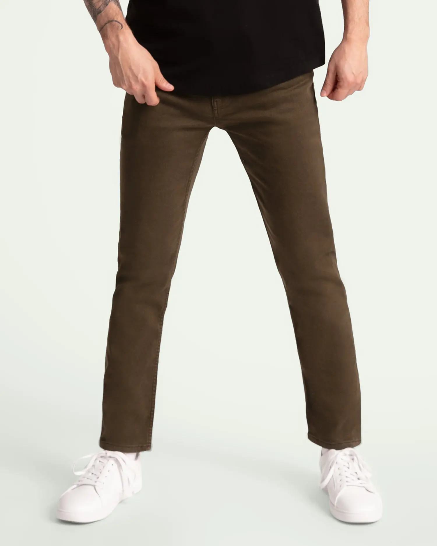 Men's Slim Fit Stretch Khakis in Olive Green, Comfortable 10 oz Knit Denim, Office Cool Menswear for Casual & Work Wear, Trouser, Pants, Khaki Pants, Stretch Fabric