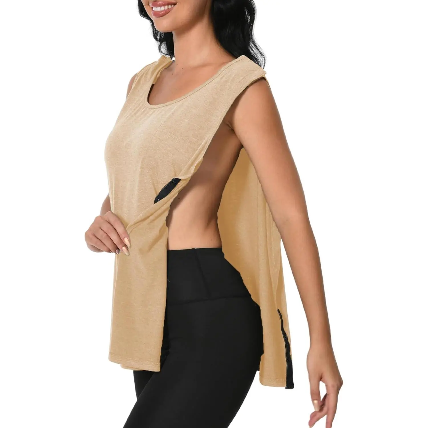 Post Surgery Tank Tops Shirts Shoulder Arm Broken Breast Recovery Clothing Snap Open Sleeveless Shirt Unisex Size
