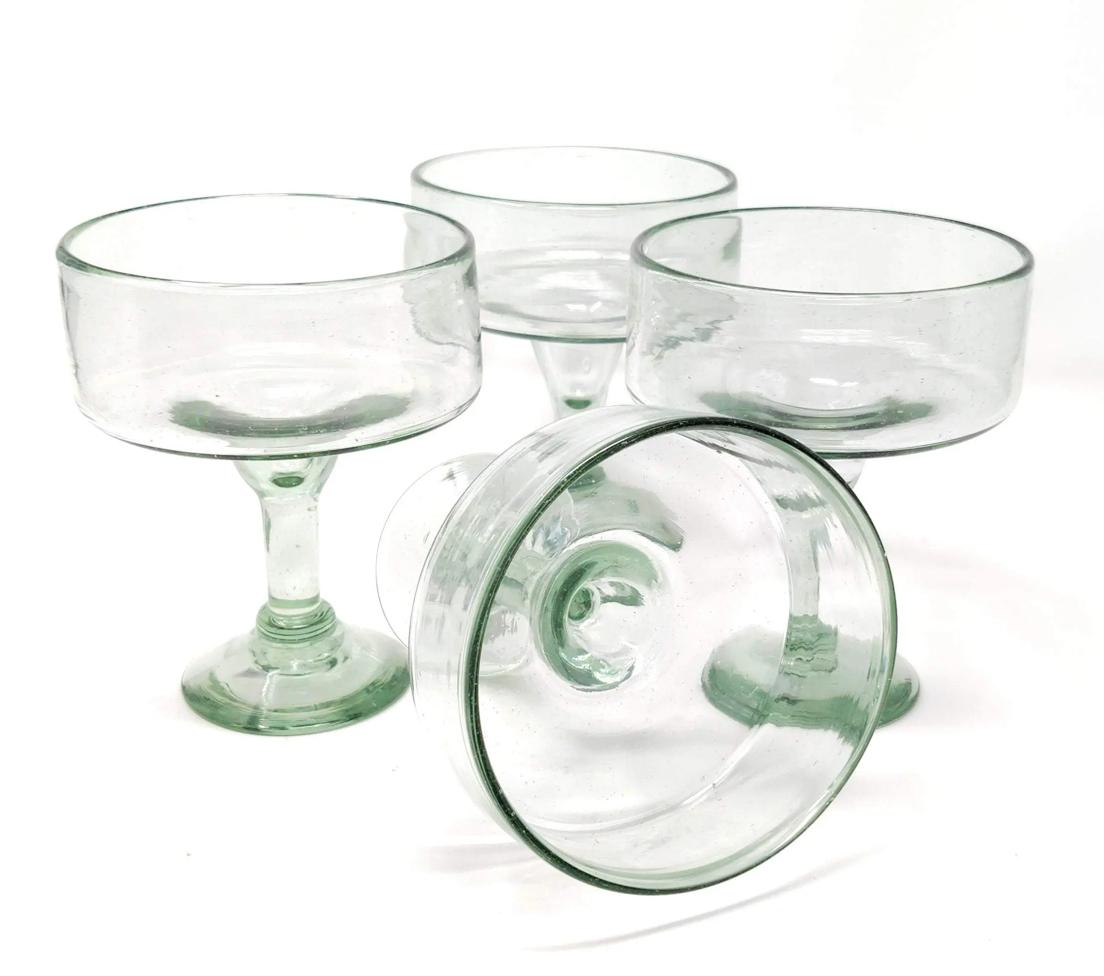Mexican Hand Blown Glass – Set of 4 Natural Clear Hand Blown Margarita Glasses (16 oz)