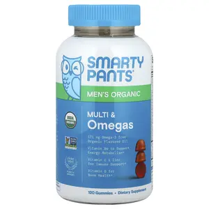 SmartyPants Men's Organic, Multi & Omegas Gummies, Raspberry, Lemon Lime, & Grape , 120 Gummies