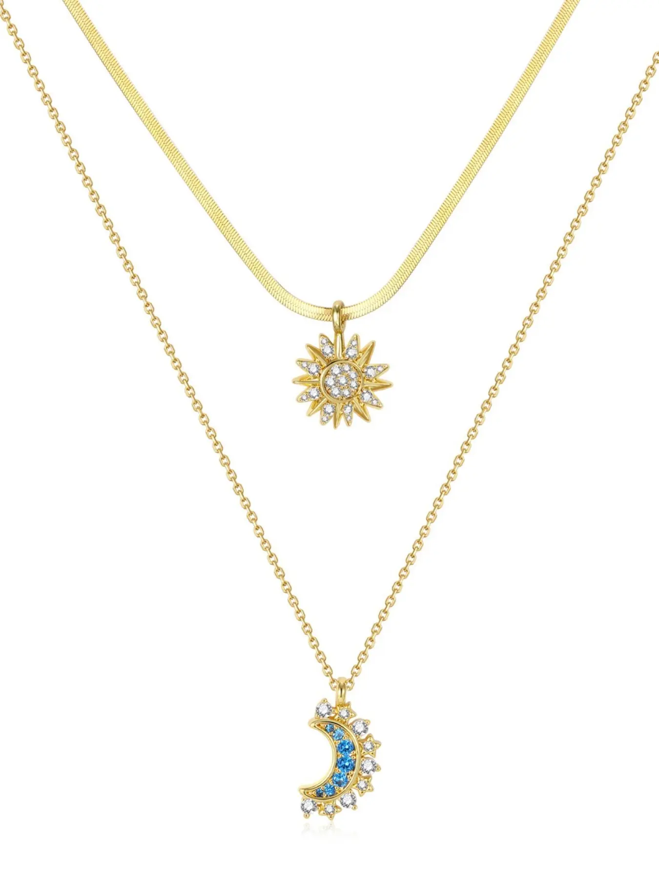 Sun and Moon Necklace Set, a pair of gold sun and silver moon love necklaces, couple's wedding rings, a starry sky gift for her, a two-piece set, Trendy Charm Necklaces