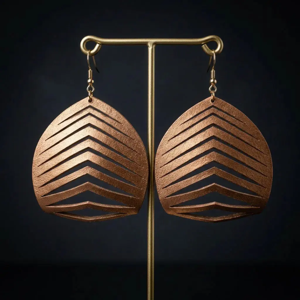 Copper Breeze Leather Statement Earrings — Hand-Painted Genuine Leather