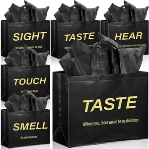 5 Senses  Bags for Him Her with Handles Tissue Paper Five Senses  Bags for  to School Wedding Party(Black)