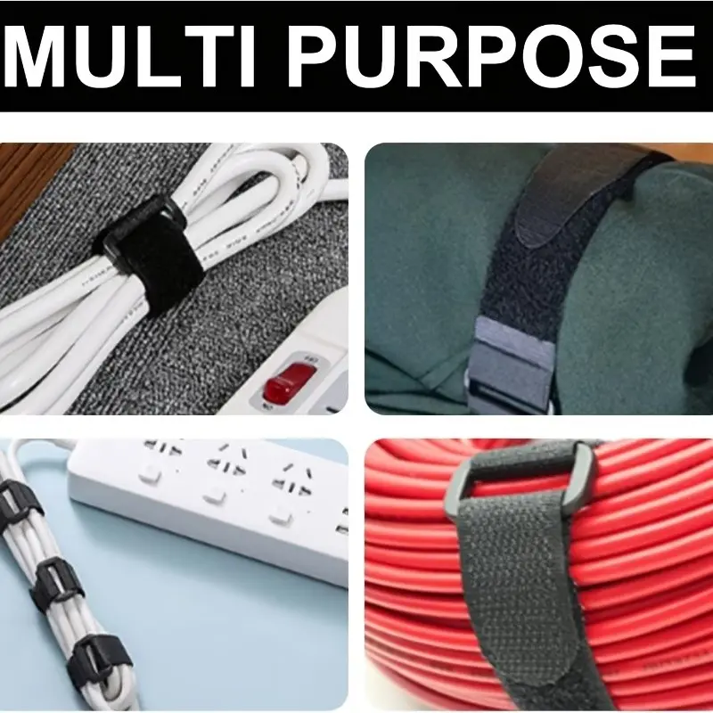 10 Reusable Velcro Straps, Non-Slip Backing, Ideal for Cables, Luggage, Outdoor Gear, Camping, Motorcycles, Bicycles, Packaging