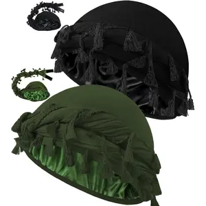 Silk Satin Lined Adjustable Turban Cap for Men & Women - Stylish Halo Twist Head Wrap Hat with Elastic Pre-Tie Design for All-Day Comfort & Elegance