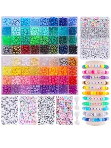 DIY Beading Kit, Colorful Solid Color Beads & Letter Print Beads & Elastic Thread, Jewelry Making Kit for Bracelet & Necklace Making