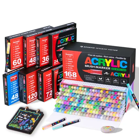 GuangNa Acrylic Color Marker Set (48-72-168 Color Counts) - 1mm Elastic Tip, Quick-Drying Waterproof Ink, High-Detail, Exceptional Coverage, All Ages Creativity Tool, Office Stationery for Rock Wood Canvas Crafts Gift