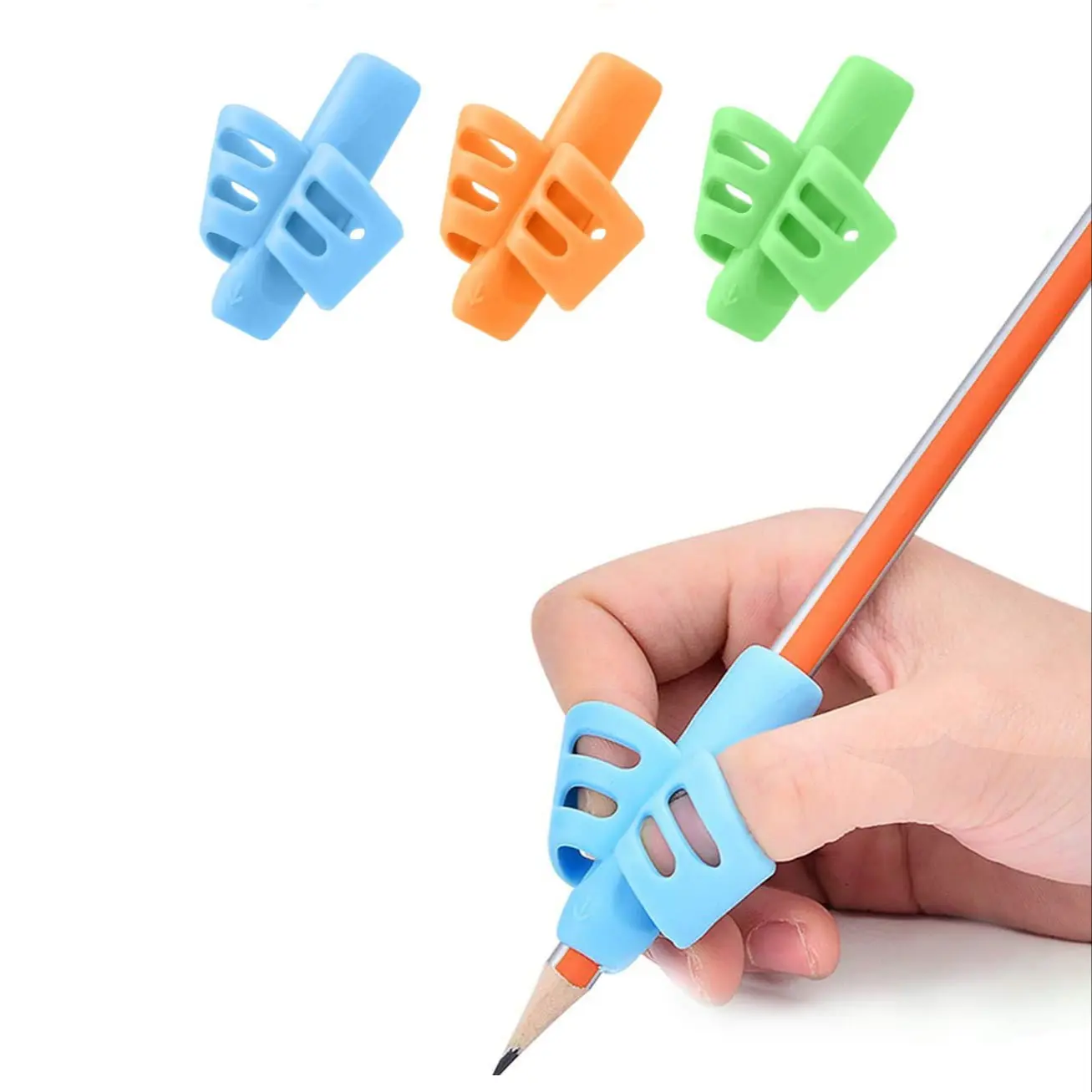 Kids Pencil Grip Corrector, Ergonomic Grip Novelty Writing Posture Trainer, Simple & Practical Dual-Finger Pen Holder, Student Stationery Items Gift for Children, Office School Supplies, Study Tool
