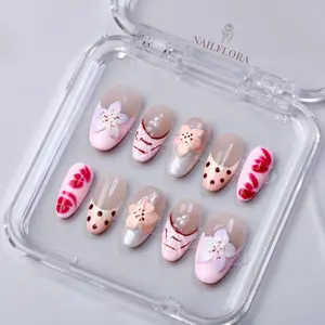NailFlora Blush Garden – Handmade Floral Press-On Nails | Reusable Salon-Quality 3D Nail Set