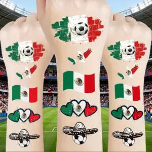 5 PCS Set Mexican Flag Football Temporary Tattoos, Waterproof Fan Face Stickers, Sports Event Party Body Decorations, Facial Arm Use