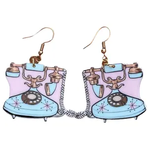 Ring a Ding 50s Retro Telephone Aqua and Pink Atomic Earrings