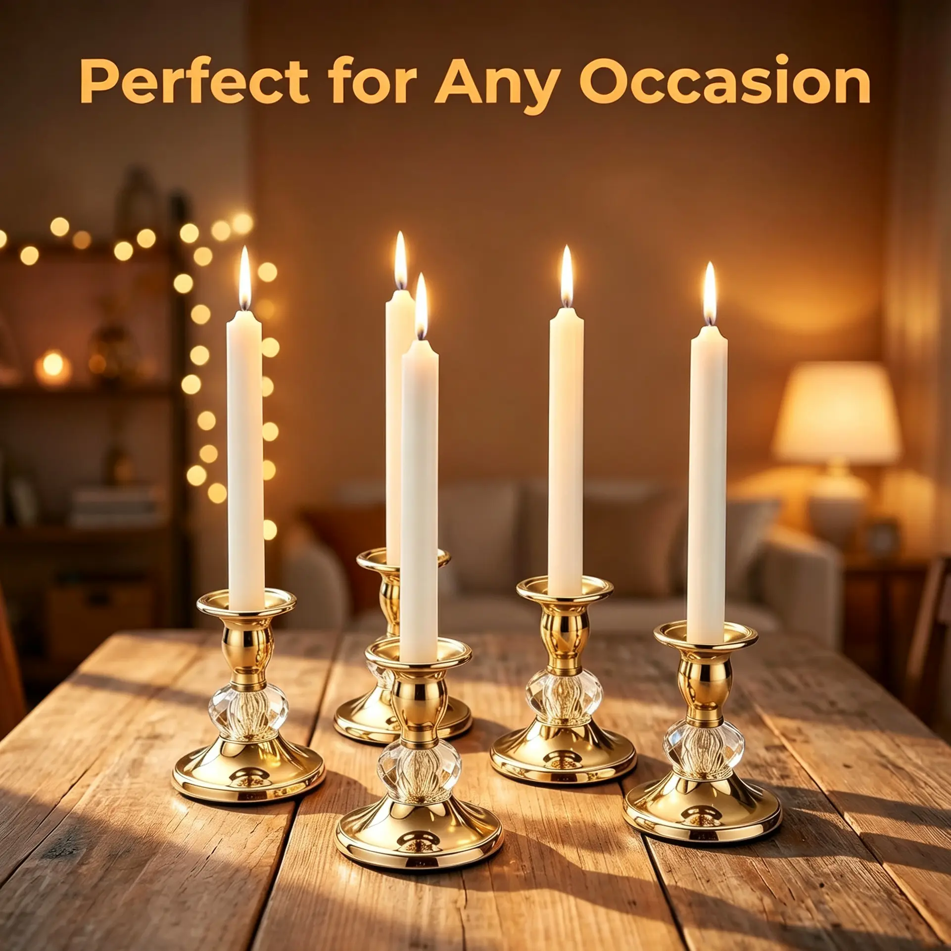 Set of 4 gold candle holders, elegant metal candle holders with faceted crystal accents, tabletop candle holders for weddings, dinners, parties, home decor, Halloween and Christmas decorations, flared bases—a wonderful gift