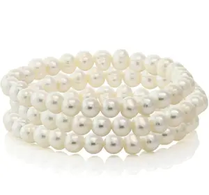 Pearl Bracelets - 3pc Set with Pearl Beads and Adjustable Strap