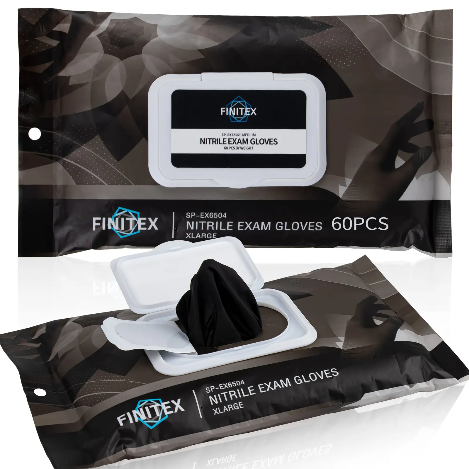 FINITEX Black On-the-Go Cleaning Gloves, Nitrile Portable Disposable Waterproof Lightweight Hygienic Packaging for Rainy Sea Fishing Household Kitchen Cook In&Outdoor Travel Camping Medical Surgical Exam, Holiday Love mother Fathersdaygift MemorialDay