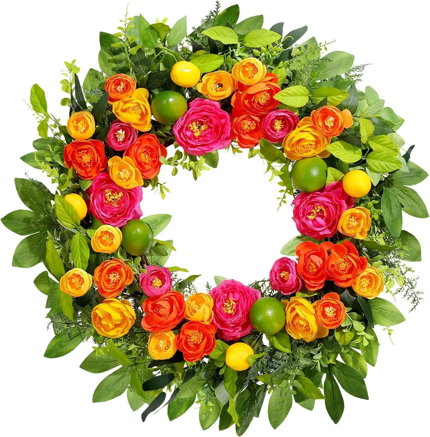 26" Spring Wreaths for Front Door, Large Artificial Lemon Wreath with Yellow and Green Lemons for Indoor Outdoor Wall Window, Outside Summer Floral Wreath Decor for Home Porch