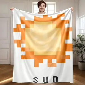 1 piece Pixel art sun design themed flannel blanket - Modern design flannel blanket, suitable for sofas and beds, all-season use, super soft and comfortable, digital printing, 100% polyester material, machine washable, suitable for camping, naps