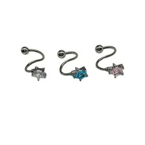 Let's talk a little more. Star-shaped zircon tongue stud, titanium steel external thread, S-shaped tongue ring, tongue stud