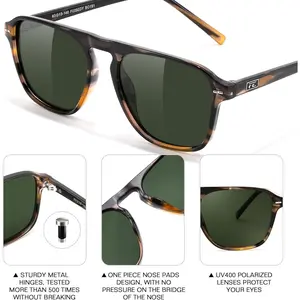 EyeconicFinds Polarized Aviator Mens Sunglasses Square Modern Women Vintage Style Acetate Frame UV400 B0191