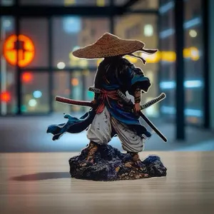 Samurai Figure 2D Flat Home Decor Statue with Detailed Sword and Hat for Traditional Art Lovers