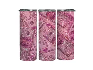 Pink Paper 20oz Insulated Stainless Steel Tumbler BPA Free with Sliding Lid and Straw pink tumbler glitter tumblers Flasks Mug cup