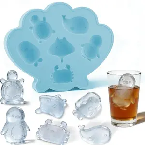 Ocean Animal Ice Cube Tray Silicone Mold, Cute Marine Life Design, Easy Release, Suitable for Freezing, Home Kitchen, Drinks, Cocktails, Coffee, Chocolate Molds