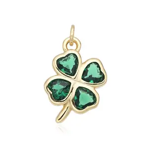 Trébol Charms Silver with Green Gemstones Elegant Four-Leaf Clover Pendant for Jewelry Making