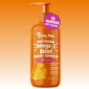 Zesty Paws Wild Alaskan Salmon Oil with EPA & DHA, nourishing Omega-3 Fish Oil blend for Dogs & Cats, Healthy Skin & Coat