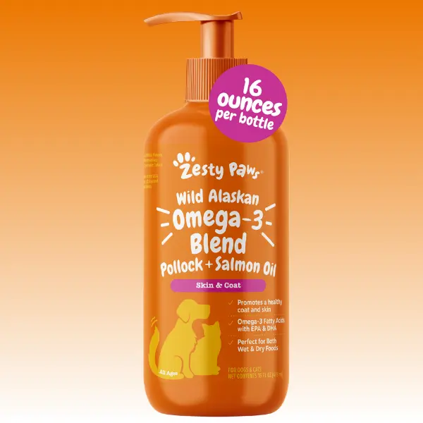 Zesty Paws Wild Alaskan Salmon Oil with EPA & DHA, nourishing Omega-3 Fish Oil blend for Dogs & Cats, Healthy Skin & Coat Zesty Paws Wild Alaskan Salmon Oil with EPA & DHA, nourishing Omega-3 Fish Oil blend for Dogs & Cats, Healthy Skin & Coat