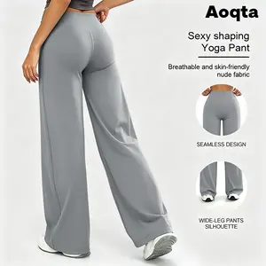 Women’s high-waisted solid-color yoga pants，wide-leg fitness leggings that flatten the tummy and lift the butt; a casual, comfortable basic piece made from quick-dry activewear fabric, suitable for gym workouts, outdoor running, and stylish everyday wear.