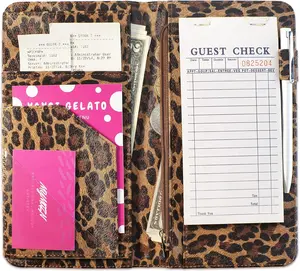 Server Book for Waitress Book with Zipper Pocket, 5x9 Leopard Magnetic, Restaurant Waitstaff Organizer Fit Server Apron