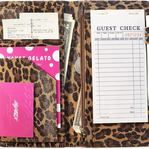 Server Book for Waitress Book with Zipper Pocket, 5x9 Leopard Magnetic, Restaurant Waitstaff Organizer Fit Server Apron