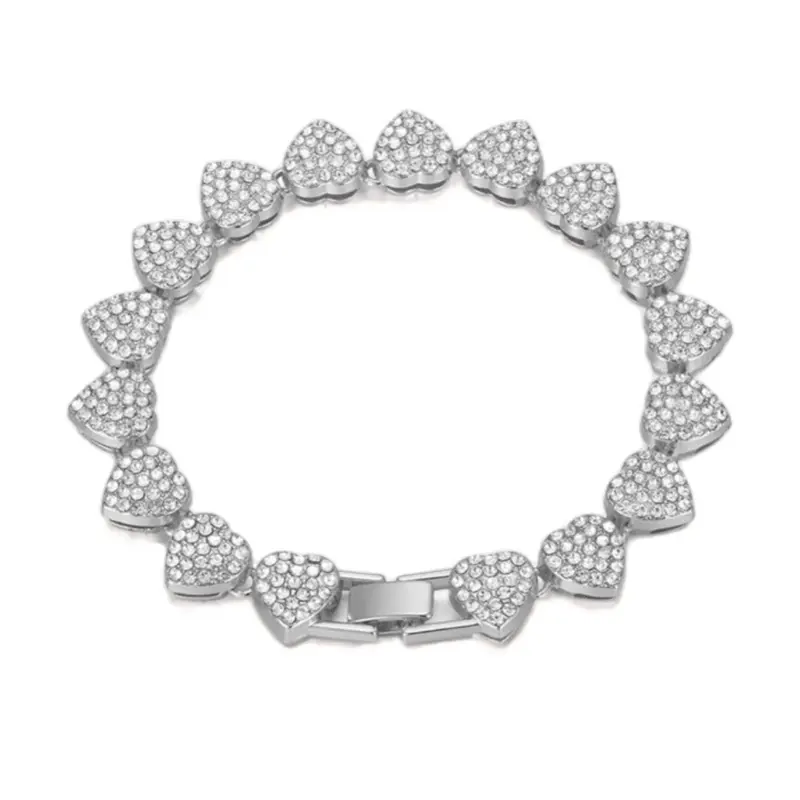 Silver plated Heart Shaped Bracelet with Crystals - Circular Design, Elegant and Sparkling Style