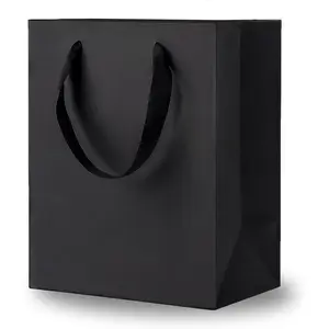 Black  Bags With Handles: 6 count Medium  Bags Bulk 8x5x10 Inch For Wedding Party Birthday Business (M,6)