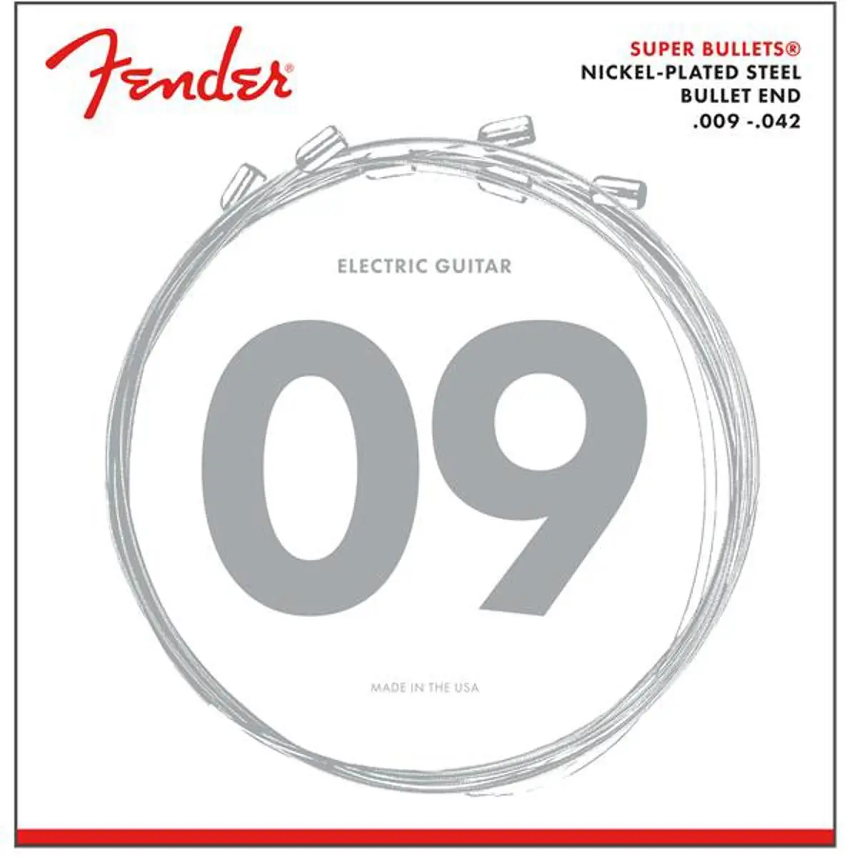 Fender Super Bullet 3250L Light Nickel Plated Steel Electric Guitar Strings, Bullet End, .009 - .042 Gauges, Set of 6 Strings