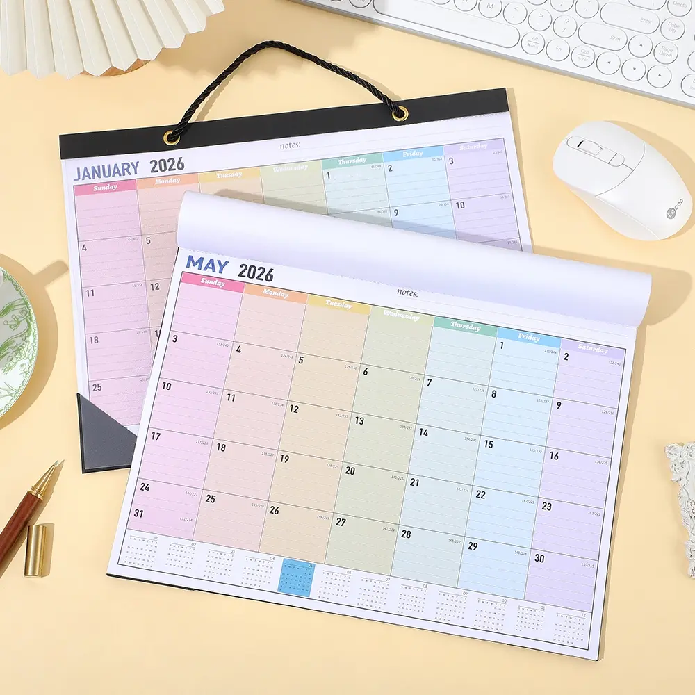 2026 Wall Calendar Rainbow Calendar Design Planner Jan. 2026 - Dec. 2026, 12 Monthly Calendar With Thick Paper, Waterproof Transparent Cover Large Colorful Desktop Calendar For Home School Office, Tear Off Calendar