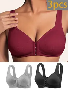 3PCS Women's Adjustable Front Closure Push-Up Bra, No Steel Cup Breathable Maternity Underwear, 3 Pack Comfortable Wireless Bras, Pregnancy Maternity Bra