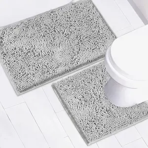 Bathroom rug set of 2, super absorbent, sturdy PVC non-slip base, bathroom mat, dense pile, thick, machine washable, suitable for bathtubs and bathrooms. Light gray