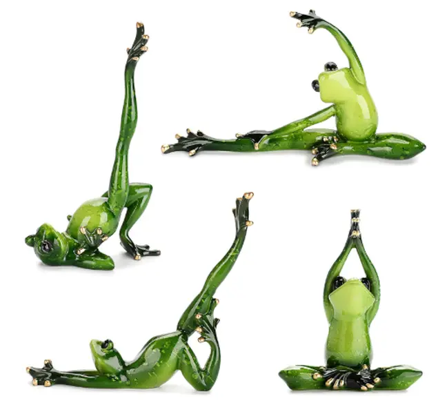 Cute Frog Yoga Pose Figurine Set: 4-Piece Resin Decor for Yoga Lovers Gift Ornaments