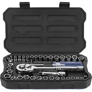 39-Piece Drive Socket Set 1/4''3/8'', CR-V Metric and Imperial Sockets with Quick-Release Ratchet Wrench, Compact Sockets Set for Car Repair